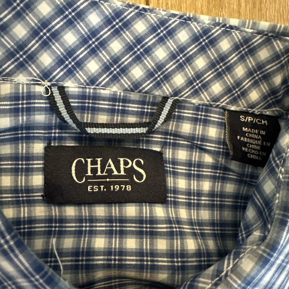 Chaps Men's Performance 4 Way Stretch L/S Button Shirt Blue Plaid Classic Small - Picture 4 of 8